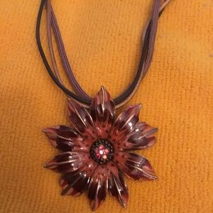 Chicos Necklace | Boho Choker | Red Rust Orange Floral Pendant